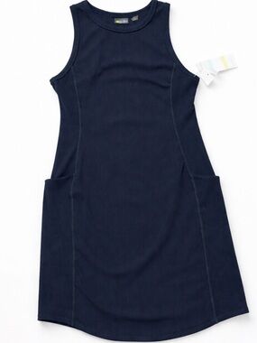 Zella Live In Rib Navy Blue Sleeveless Dress NWT Athletic Pocket Athleisure